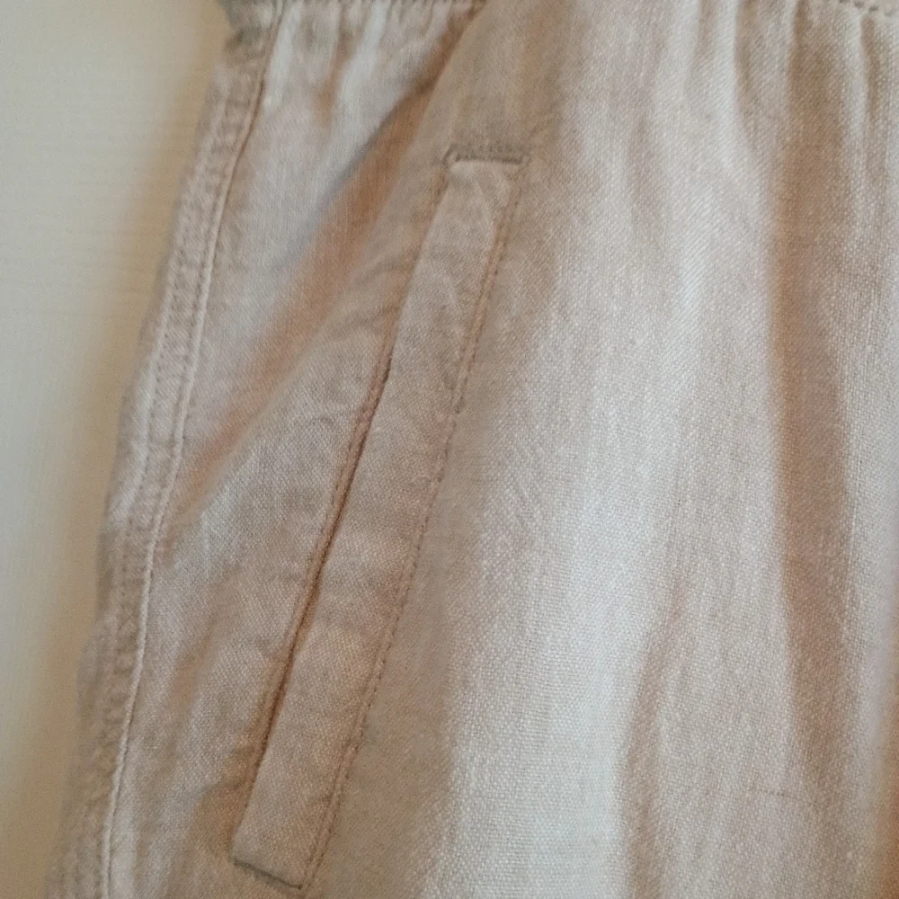 Gap XL Linen Viscose Blend Drawstring Pants Beige Tan Casual Relaxed Fit Cropped